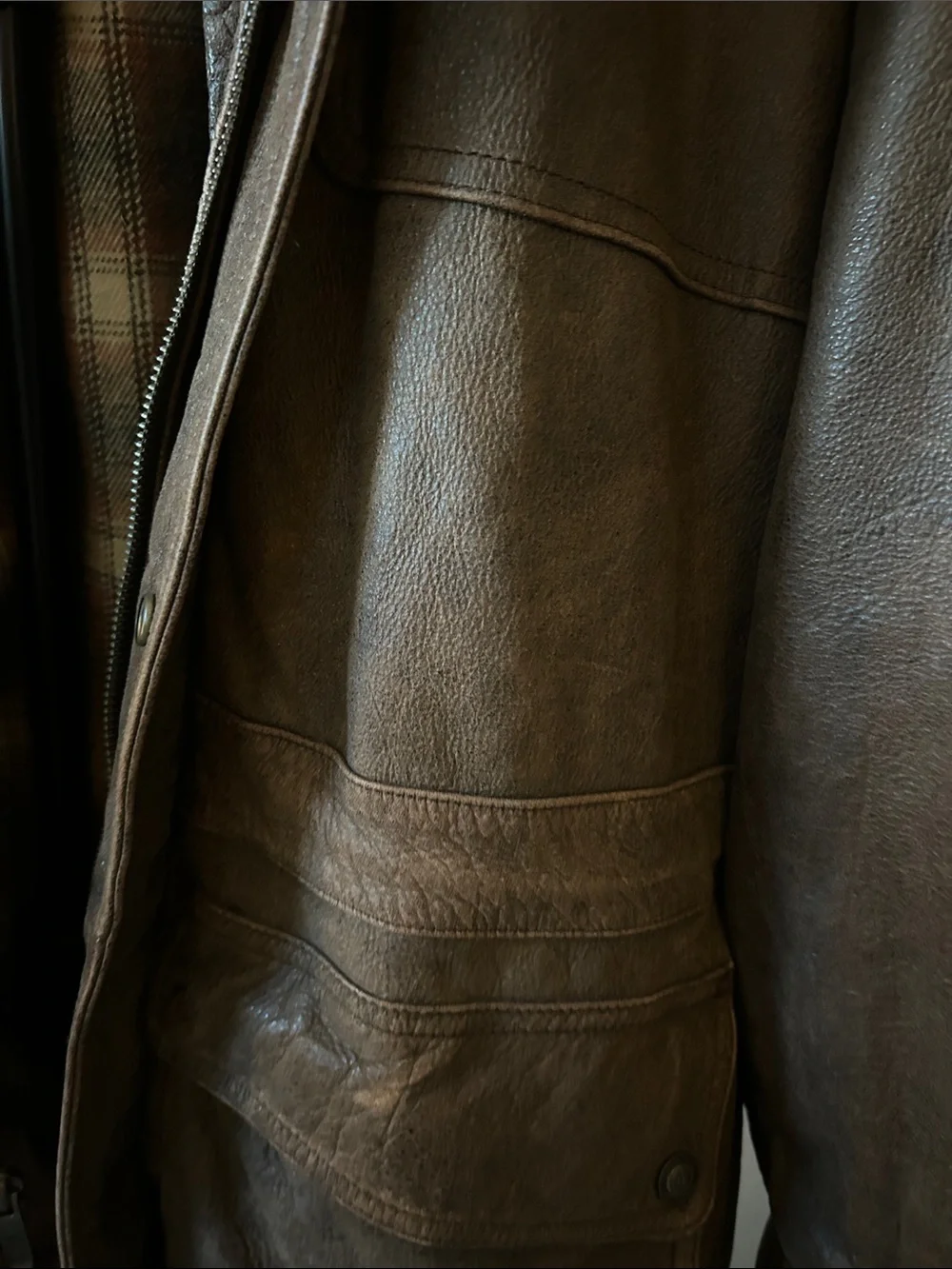 Vintage Adventure Bound Wilson’s Leather Brown Field Jacket with Plaid Lining
